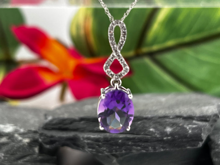 10K White Gold Amethyst and Diamond Necklace
