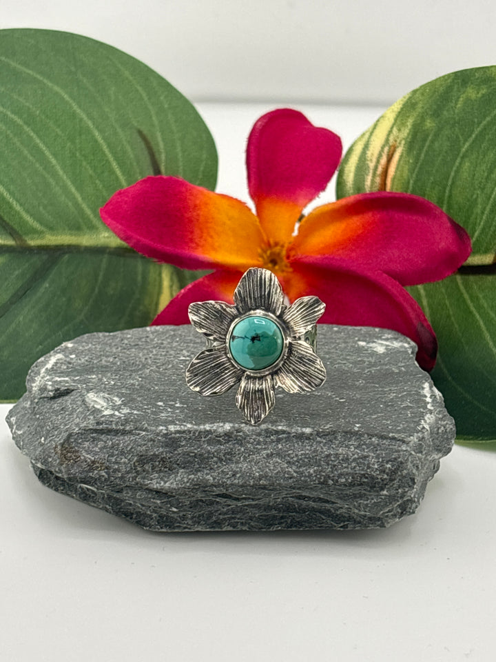 Hubei Turquoise Flower Ring Size 8 Adjustable