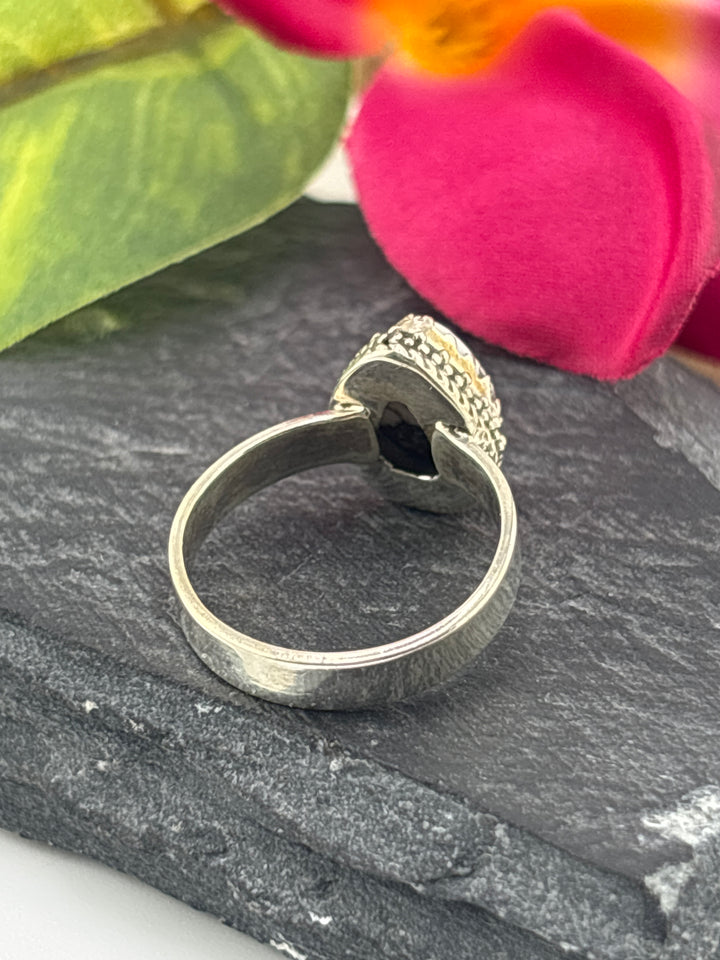 Teardrop Wild Horse Jasper and 925 Sterling Silver Ring Size 6