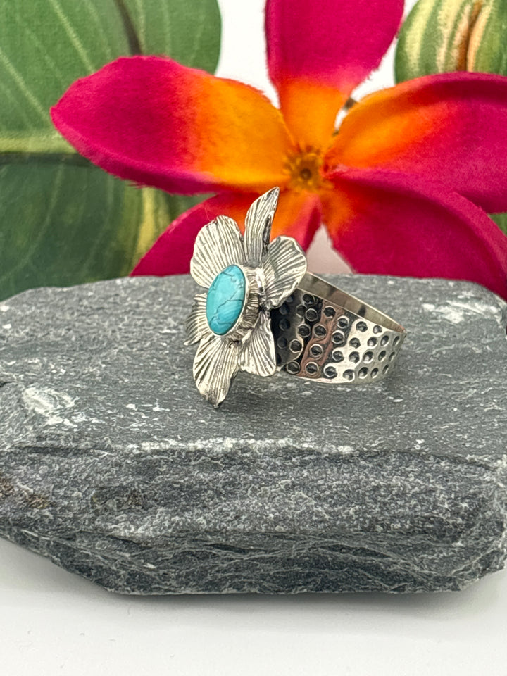Hubei Turquoise Flower Ring Size 9 Adjustable
