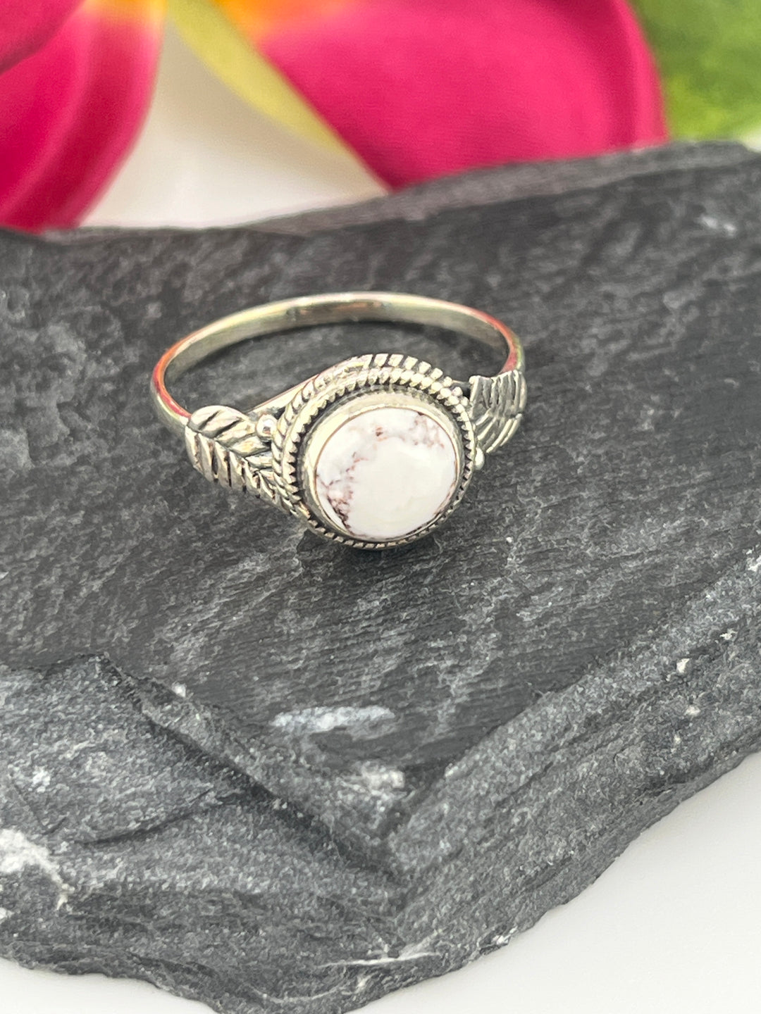 Round Wild Horse Jasper and 925 Sterling Silver Ring Sizes 8 & 9