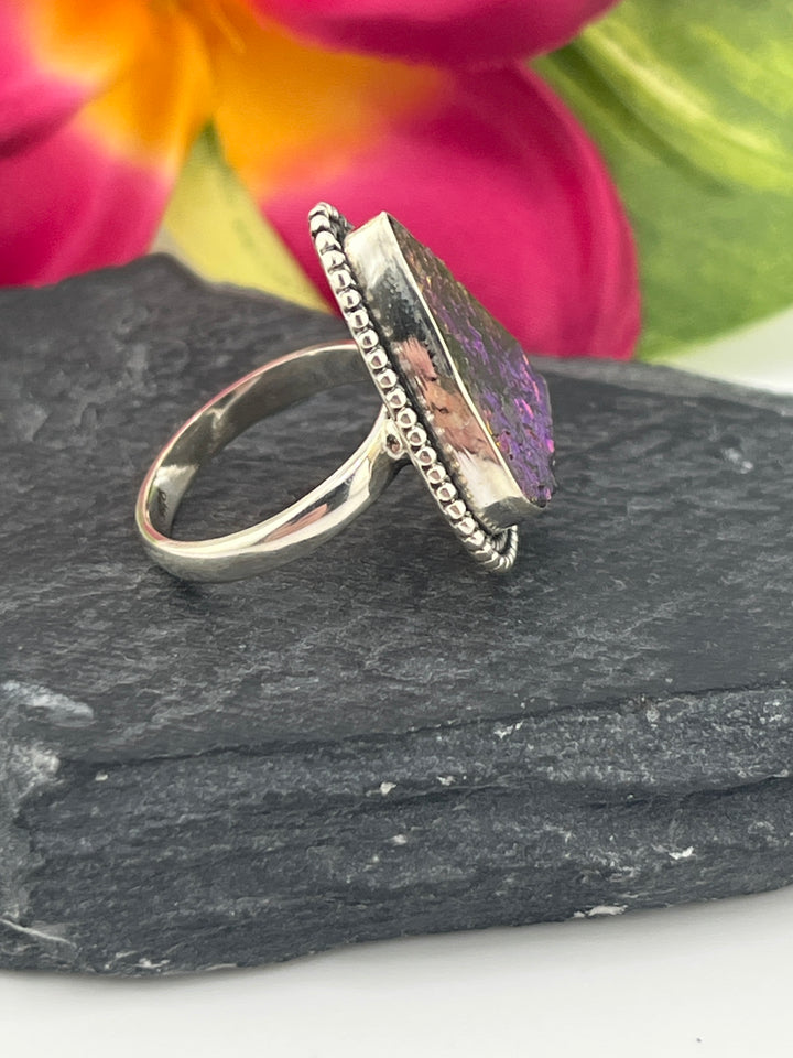 Titanium Druzy and 925 Sterling Silver Ring