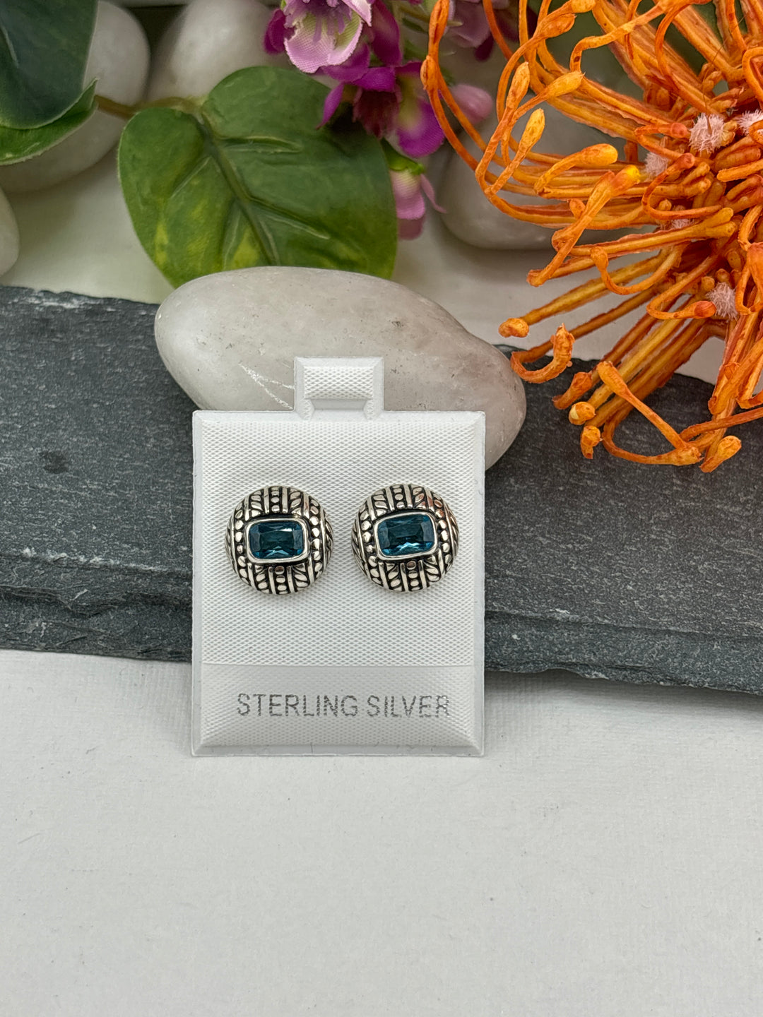 Bali Blue CZ Stud Earrings