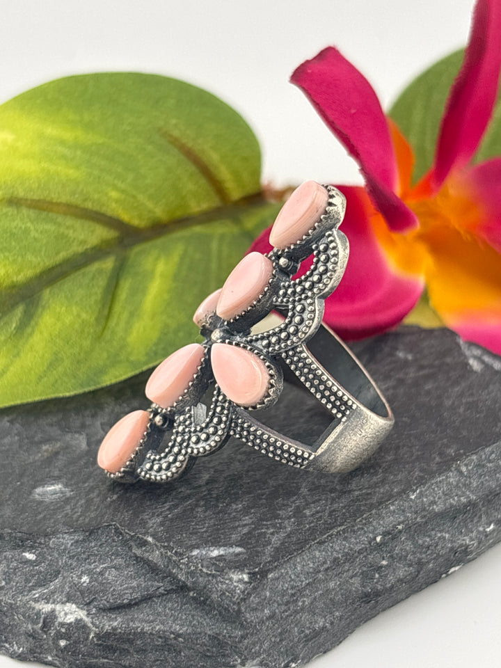 Queen Conch Cross and 925 Sterling Silver Ring Size 8