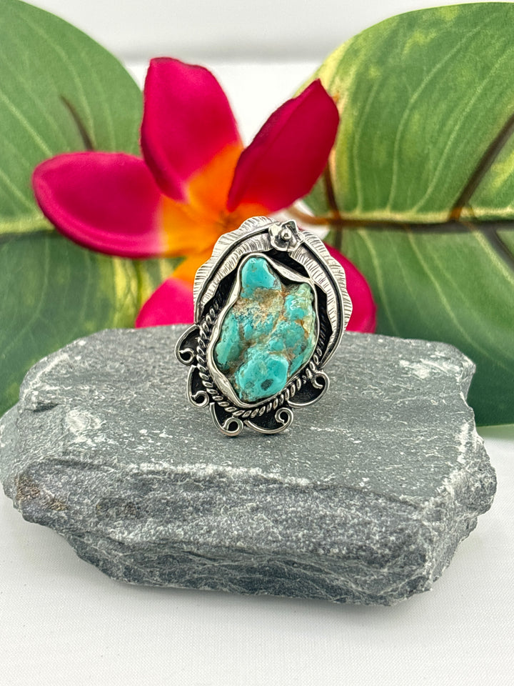 Raw American Turquoise Adjustable Band Ring Size 7