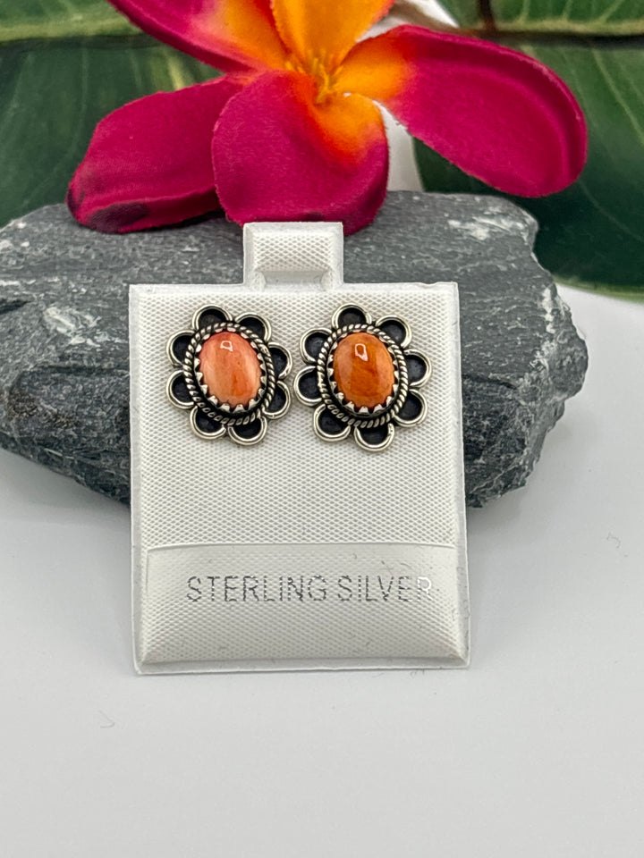 Orange Spiny Oyster Stud Earrings