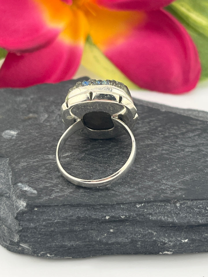 Titanium Druzy and 925 Sterling Silver Ring