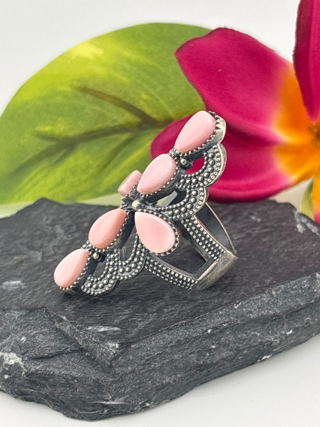 Queen Conch Cross and 925 Sterling Silver Ring Size 7