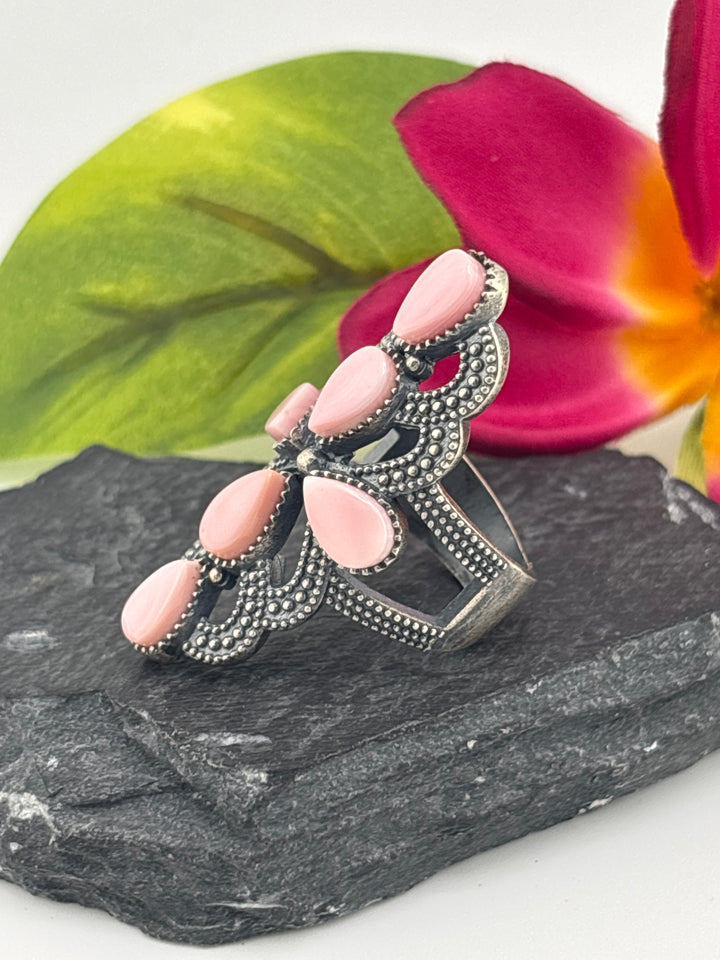 Queen Conch Cross and 925 Sterling Silver Ring Size 7