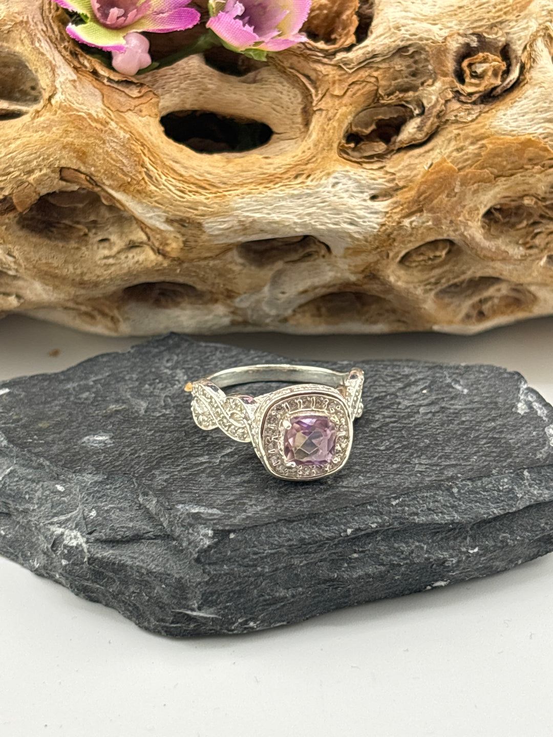 Amitrine and CZ Ring Size 9
