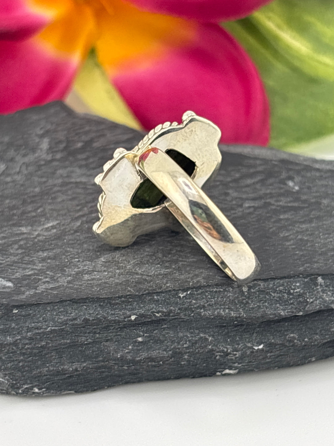 Raw Green Tourmaline and 925 Sterling Silver Ring Size 8