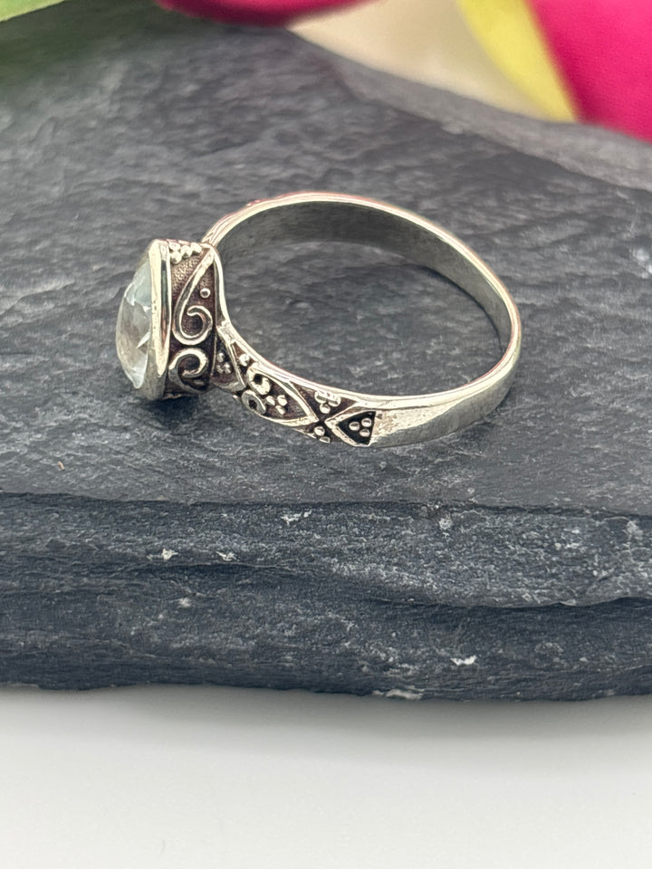 Aquamarine Teardrop and 925 Sterling Silver Ring Size 6