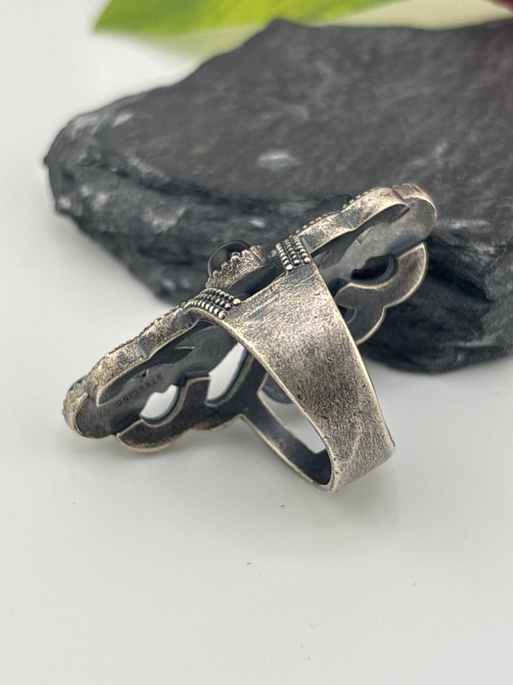 Black Onyx Cross and 925 Sterling Silver Ring Size 8