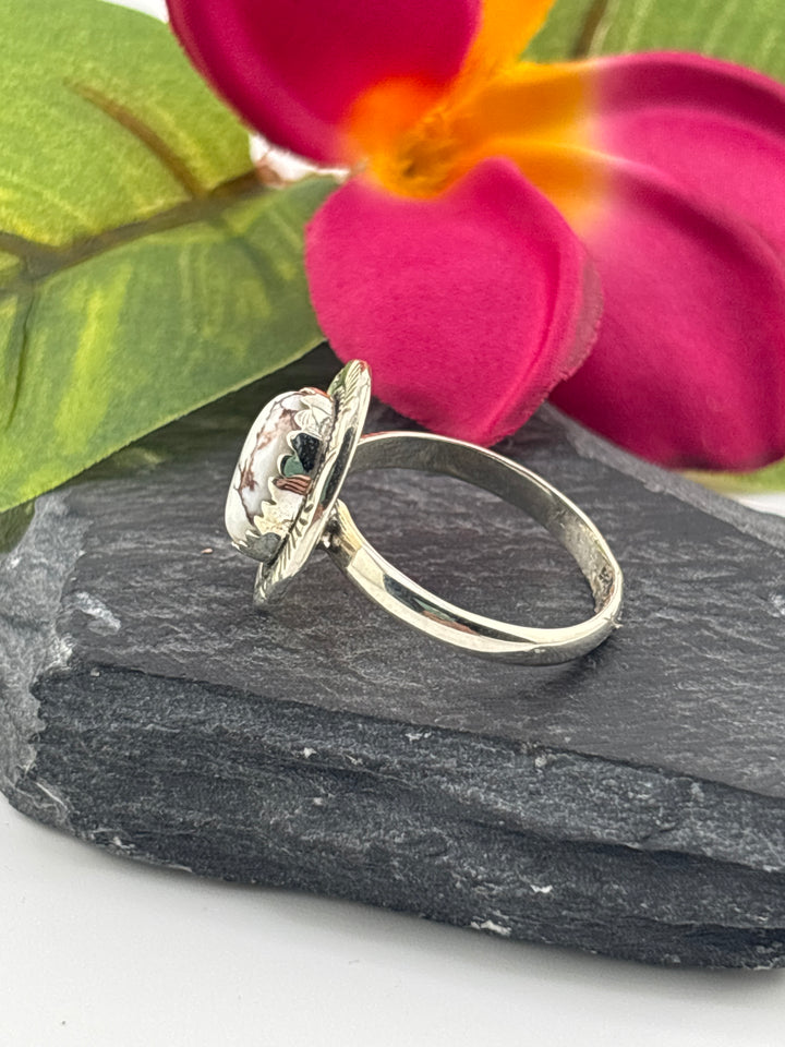 Round Wild Horse Jasper and 925 Sterling Silver Ring Size 9