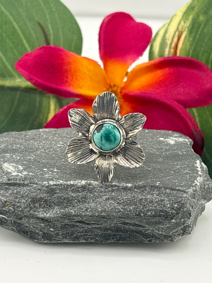 Hubei Turquoise Flower Ring Size 7 Adjustable