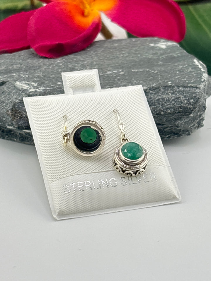 Round Zambian Emerald Dangle Earrings