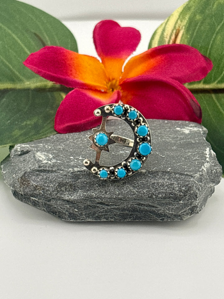 Star & Moon Turquoise Ring Size 7.25