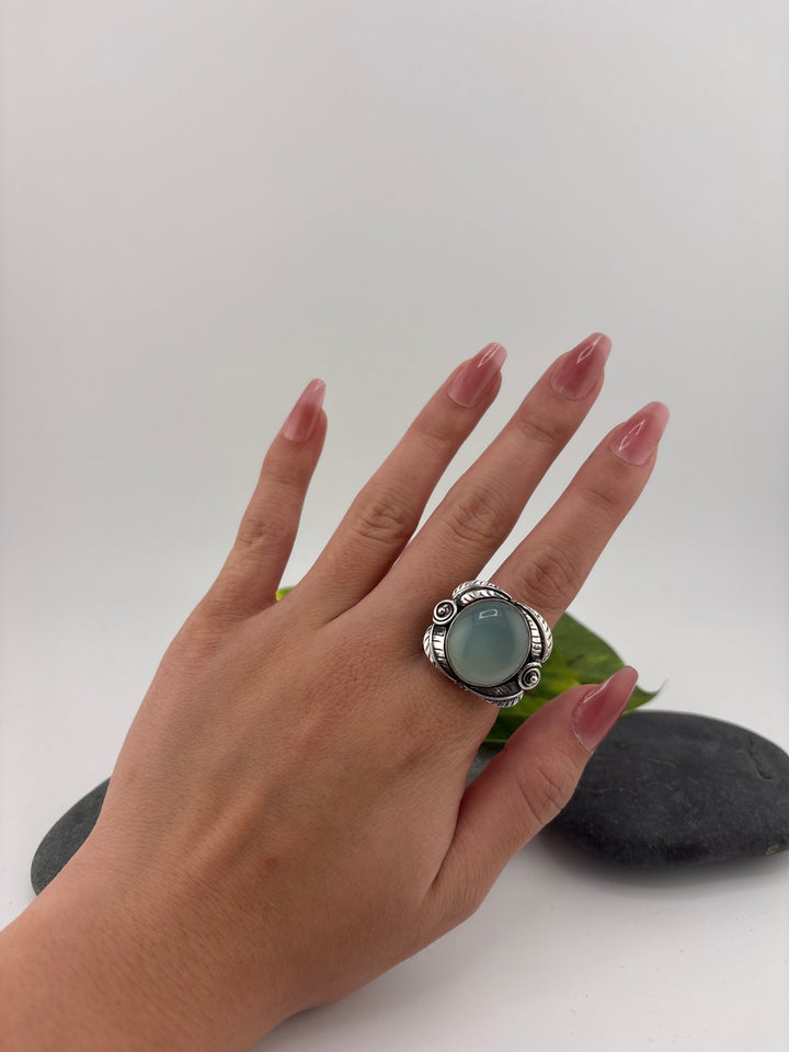 Aqua Chalcedony Bypass Ring