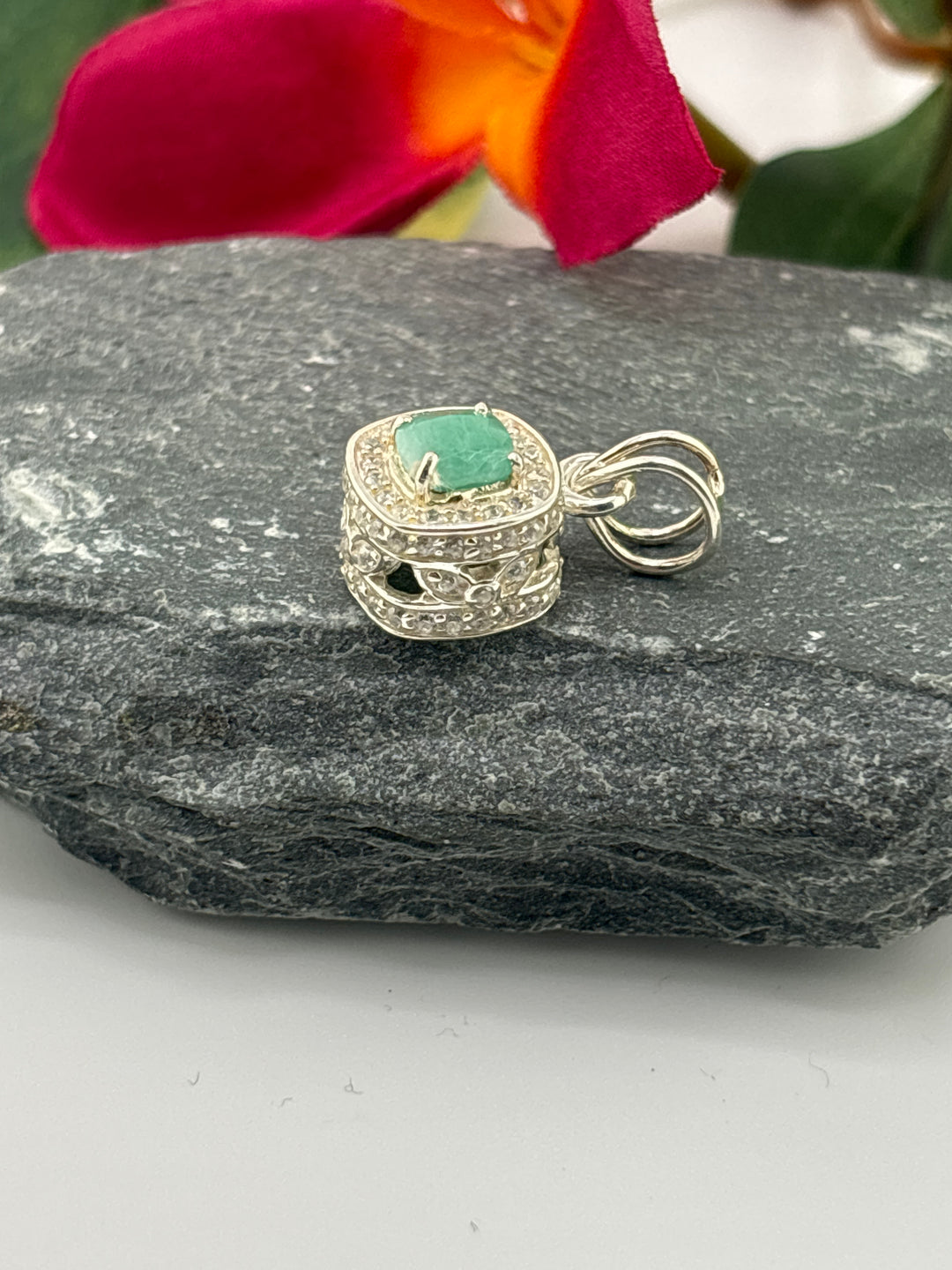 Zambian Emerald w/CZ Pendant