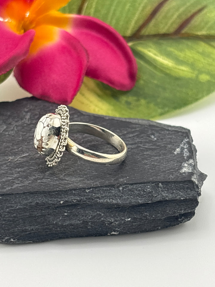 Round Wild Horse Jasper and 925 Sterling Silver Ring Size 5.25
