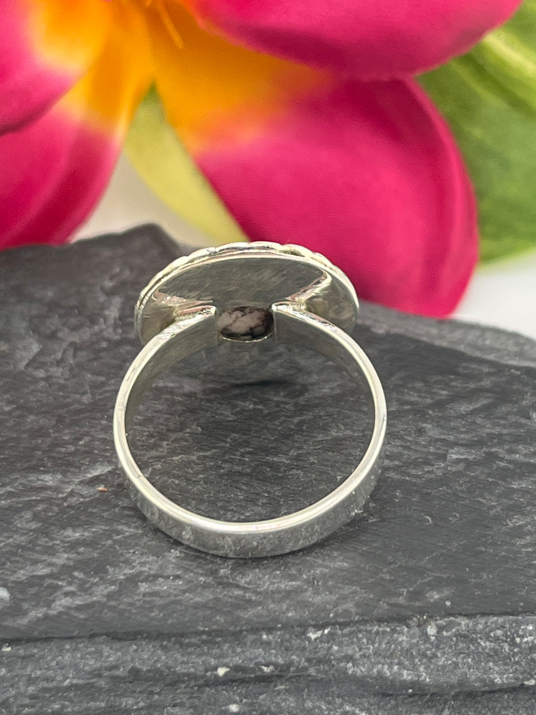 Round Wild Horse Jasper and 925 Sterling Silver Ring Size 8