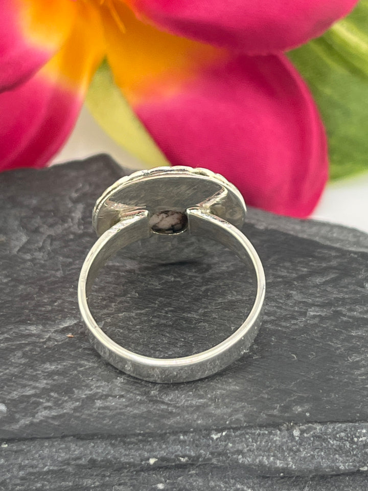 Round Wild Horse Jasper and 925 Sterling Silver Ring Size 8
