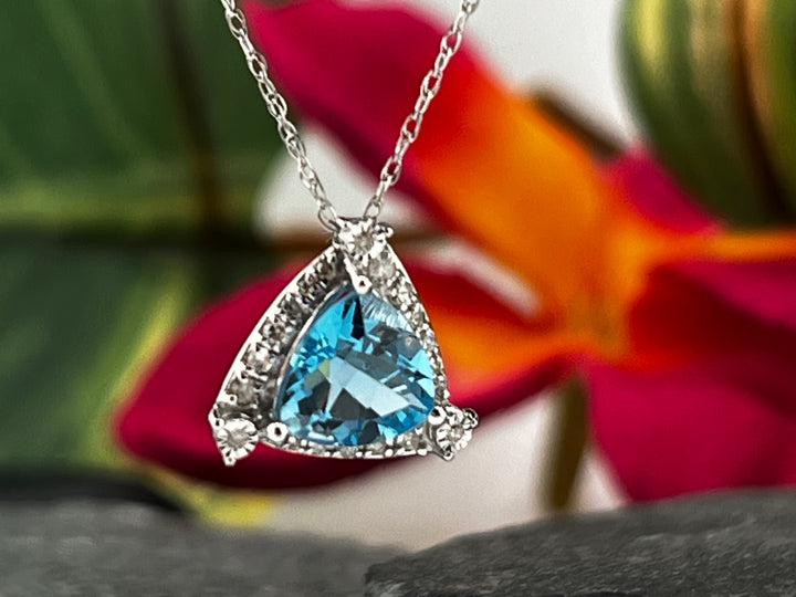 10K White Gold Blue Topaz and Diamond Necklace