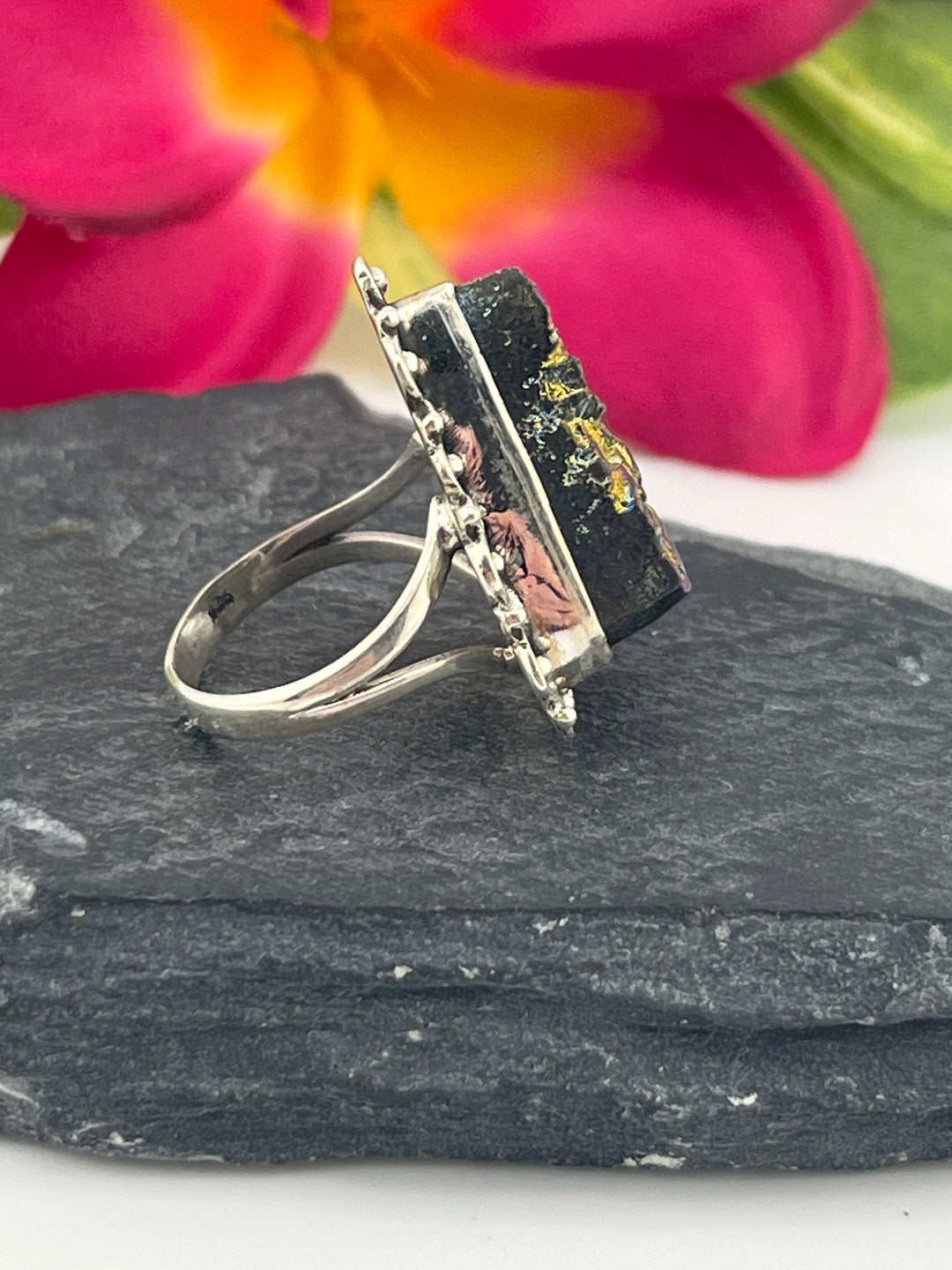 Titanium Druzy and 925 Sterling Silver Ring