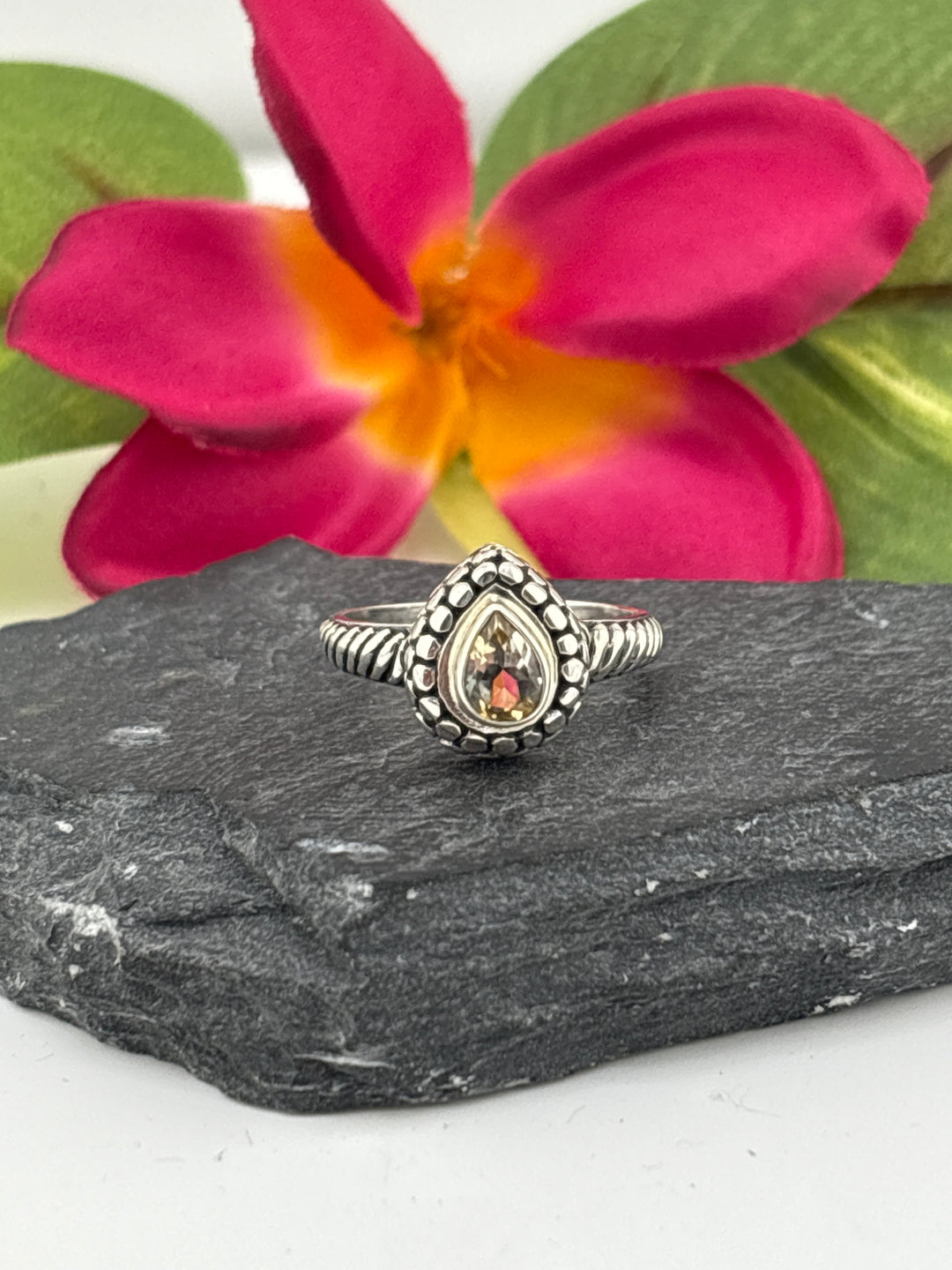 Citrine Bali Ring in sterling silver 925 size 8.25