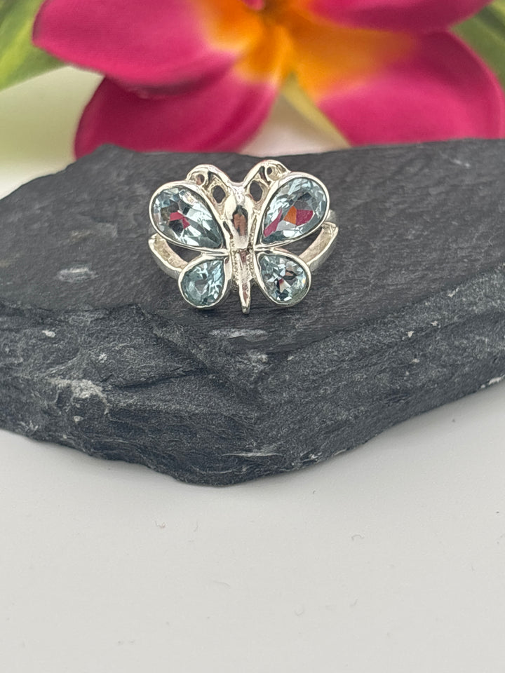 Topaz Butterfly and 925 Sterling Silver Ring Size 6.5