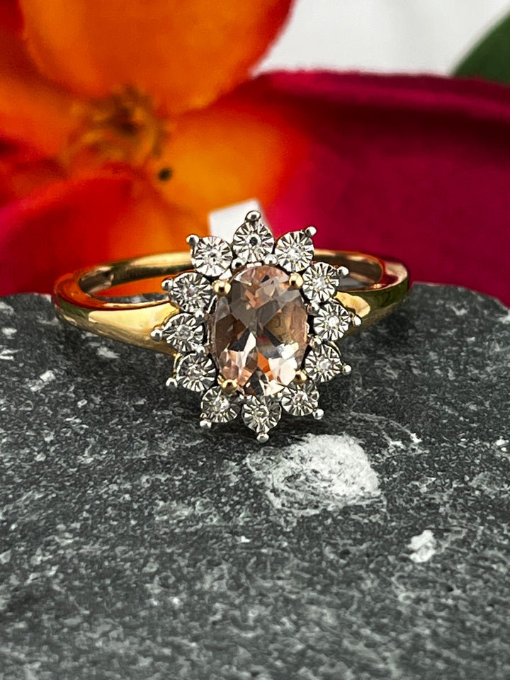 10K Gold Morganite and Diamond Ring