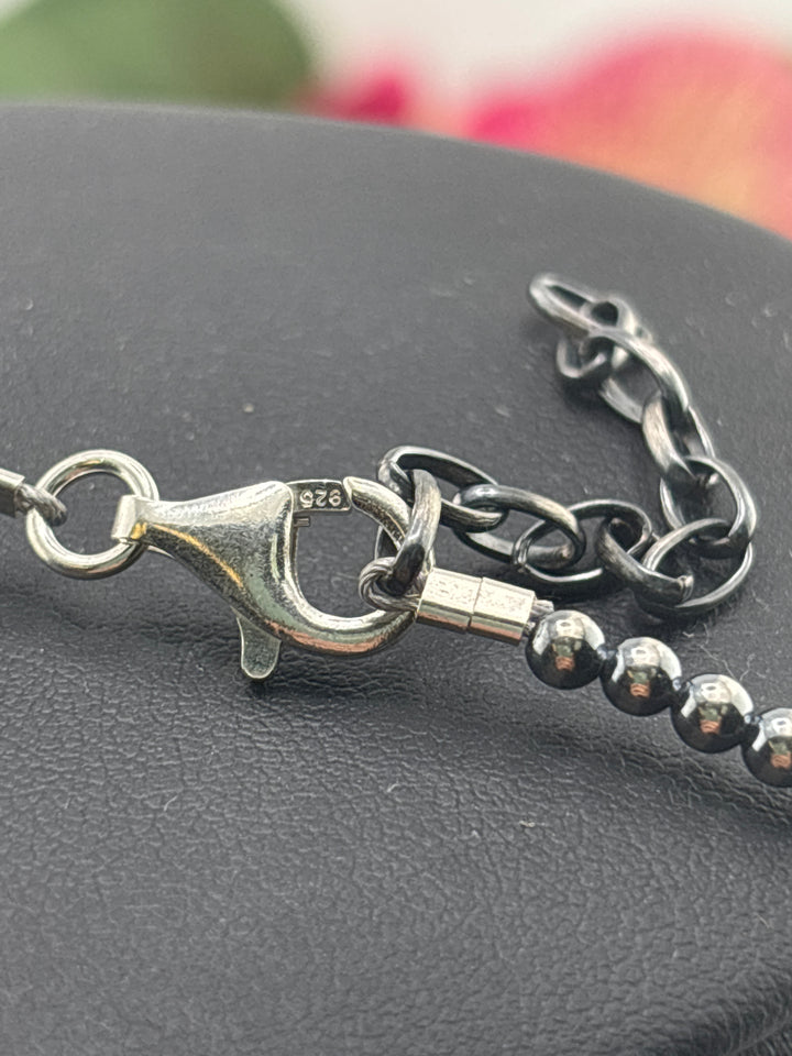 3mm 24"+2" Oxidized 925 Sterling Silver Bead Necklace