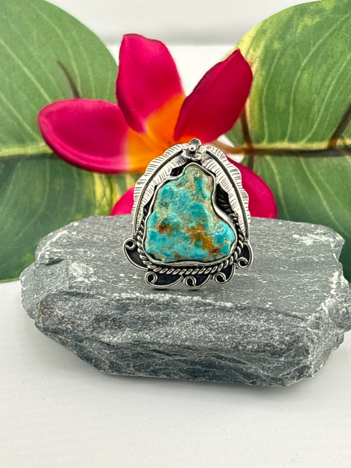 Raw American Turquoise Adjustable Band Ring Size 7