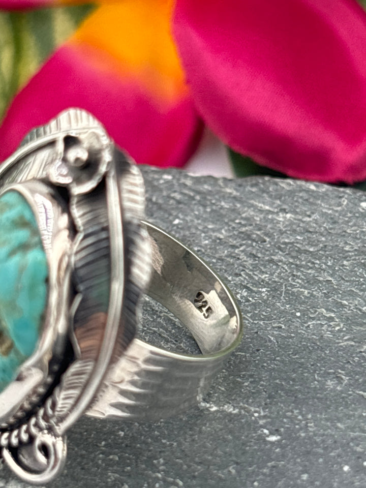 Raw American Turquoise Adjustable Band Ring Size 8