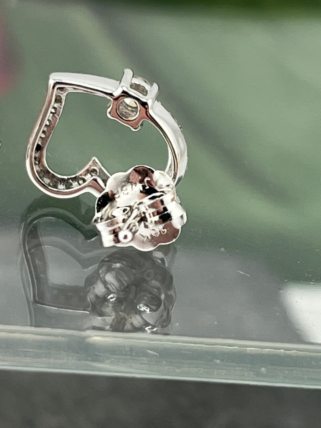 10K White Gold Heart Diamond Earrings