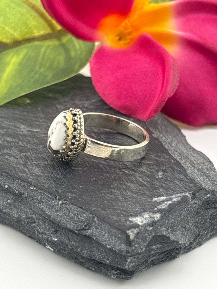 Teardrop Wild Horse Jasper and 925 Sterling Silver Ring Size 6