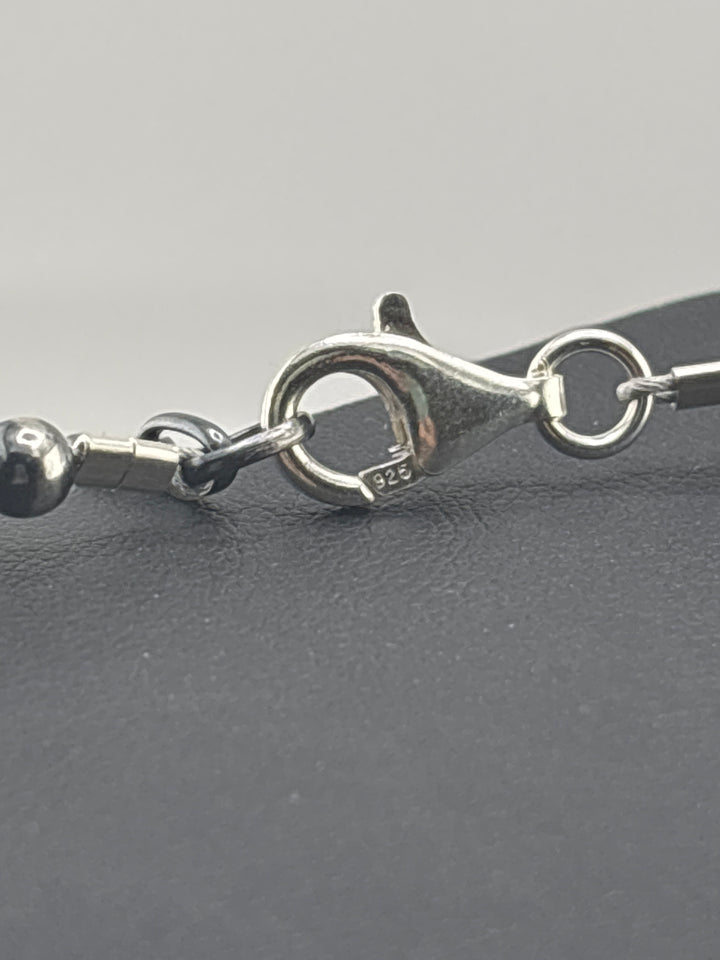 4mm 24"+2" Oxidized 925 Sterling Silver Bead Necklace