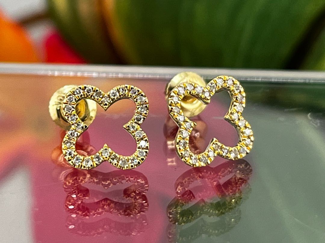 10K Gold Clover Diamond Earrings