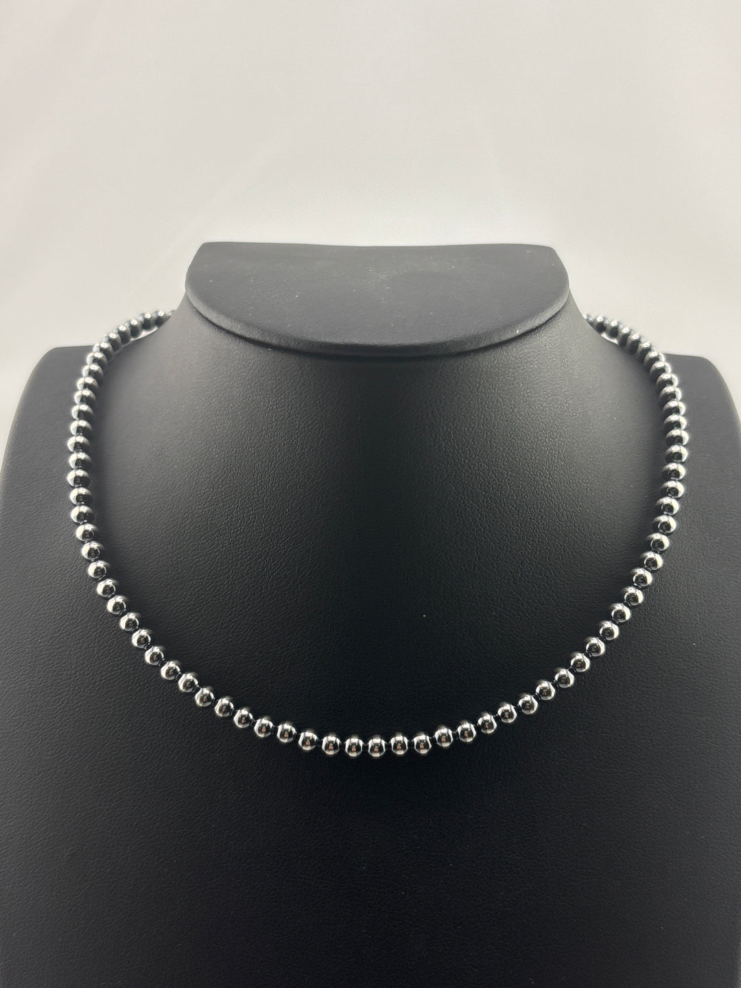 4mm 14"+2" Oxidized 925 Sterling Silver Bead Necklace