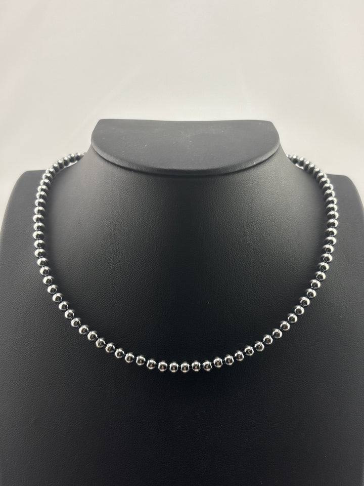 4mm 14"+2" Oxidized 925 Sterling Silver Bead Necklace