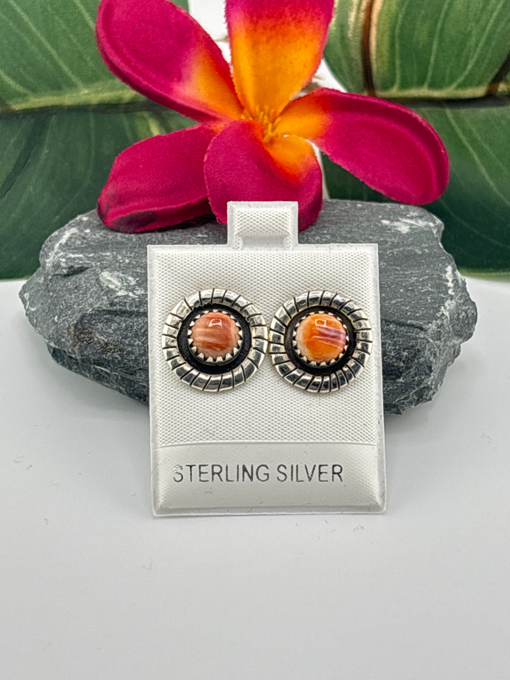 Orange Spiny Oyster Stud Earrings