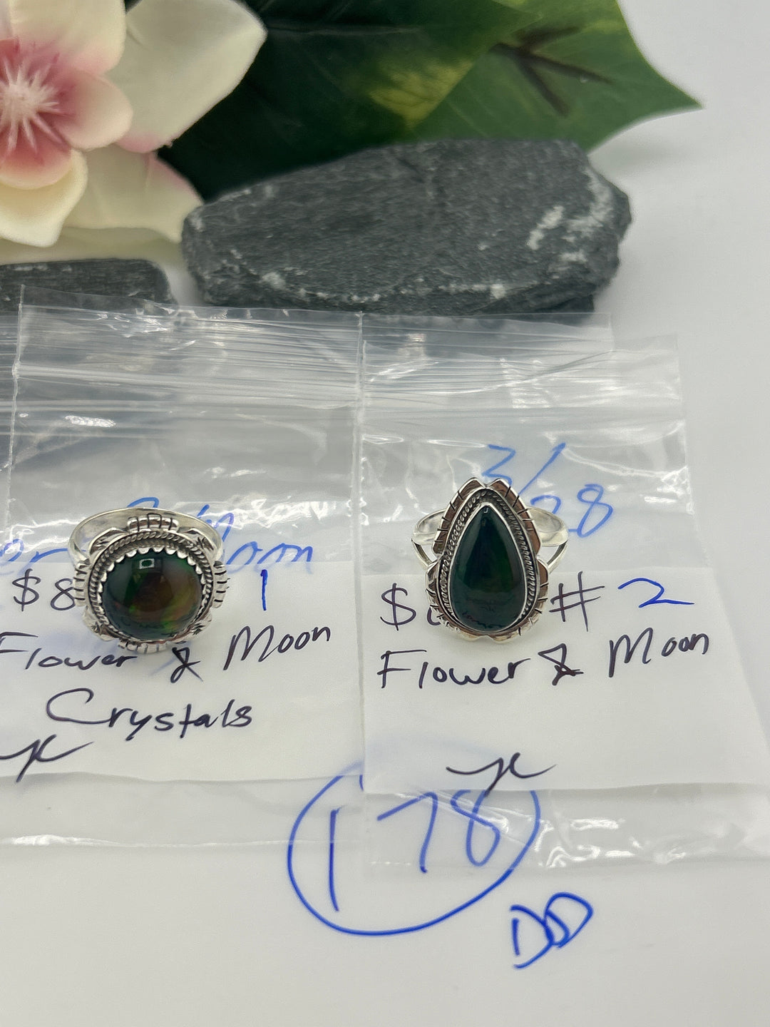 RESERVED FOR: Flower & Moon Crystals - 3/28/2025 tiktok Live Show - 2 Sterling Silver Items