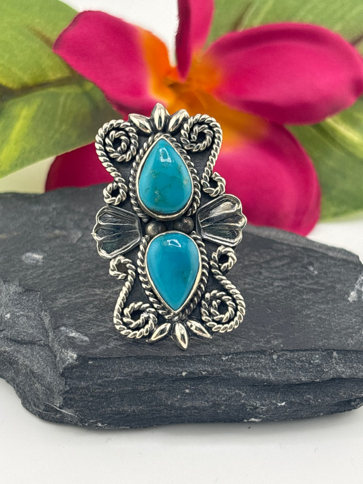 Turquoise and 925 Sterling Silver Ring Size 8.25