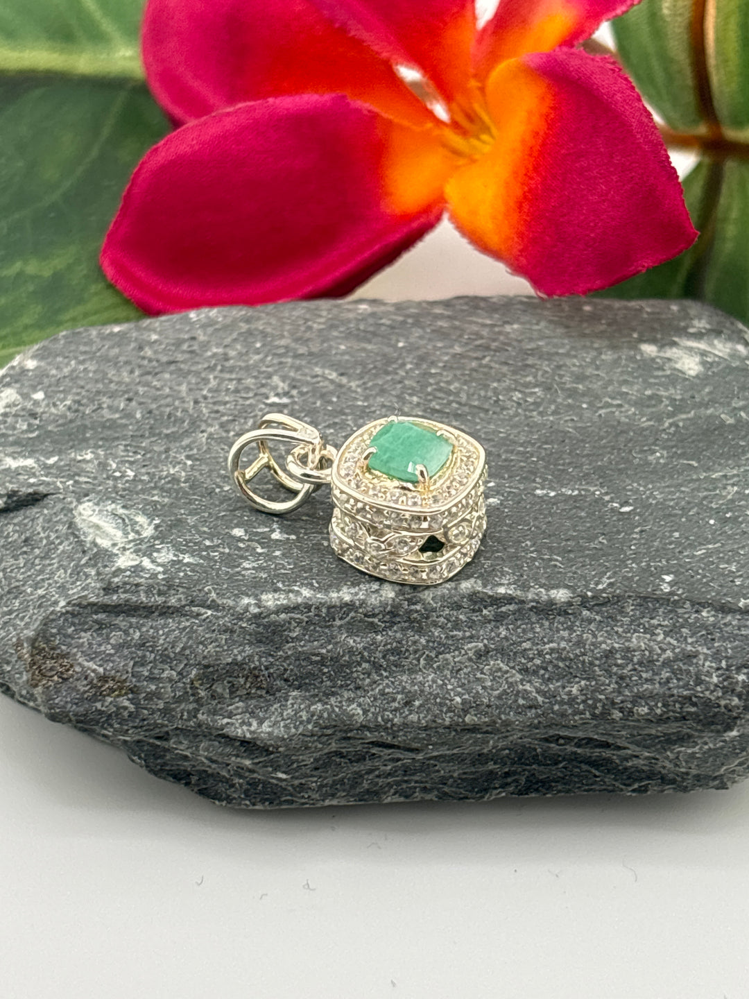 Zambian Emerald w/CZ Pendant