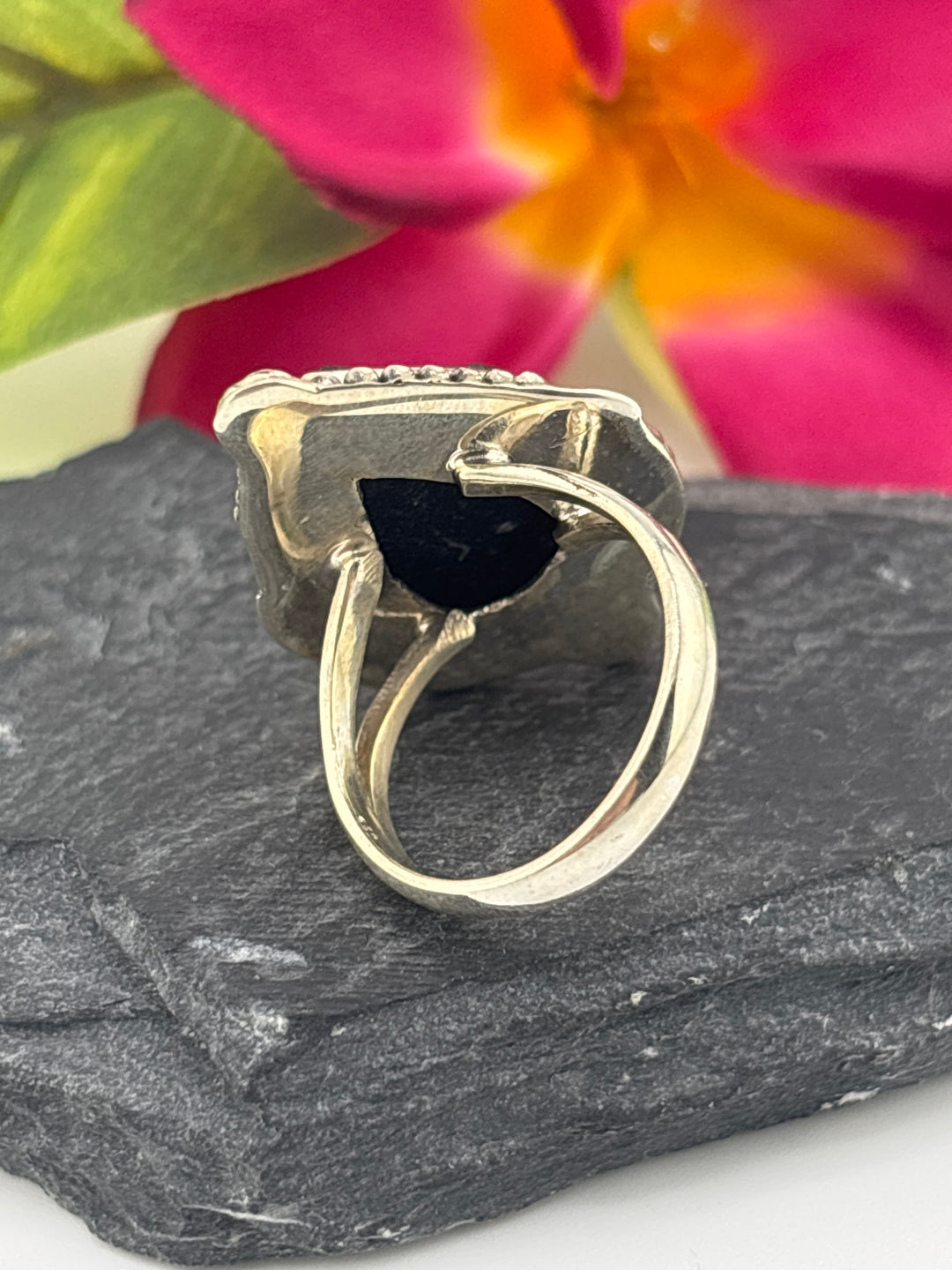 Raw Black Tourmaline and 925 Sterling Silver Ring Size 8.25