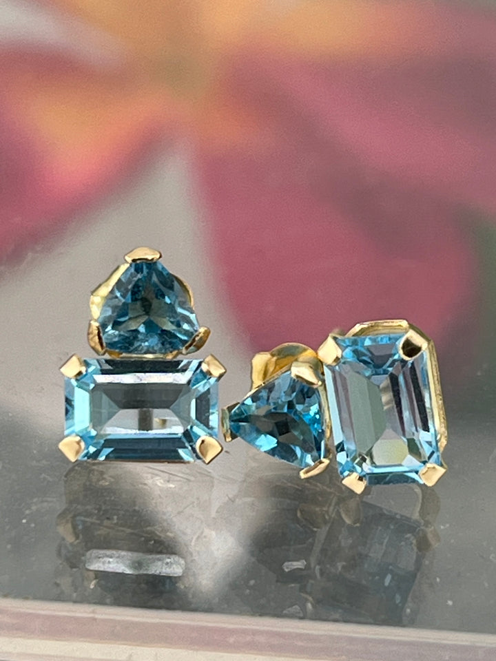 14K Gold Blue Topaz Earrings