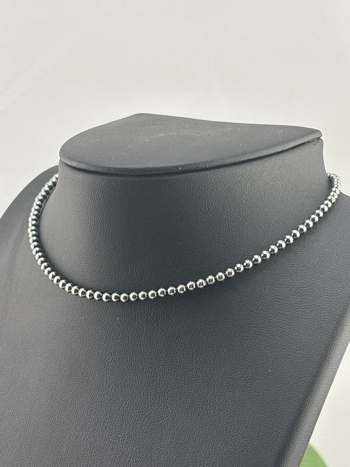 3mm 12"+2" Oxidized 925 Sterling Silver Bead Necklace