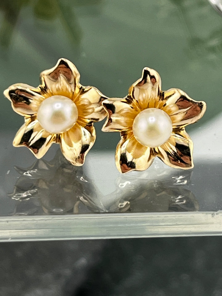 14K Gold Pearl Earrings