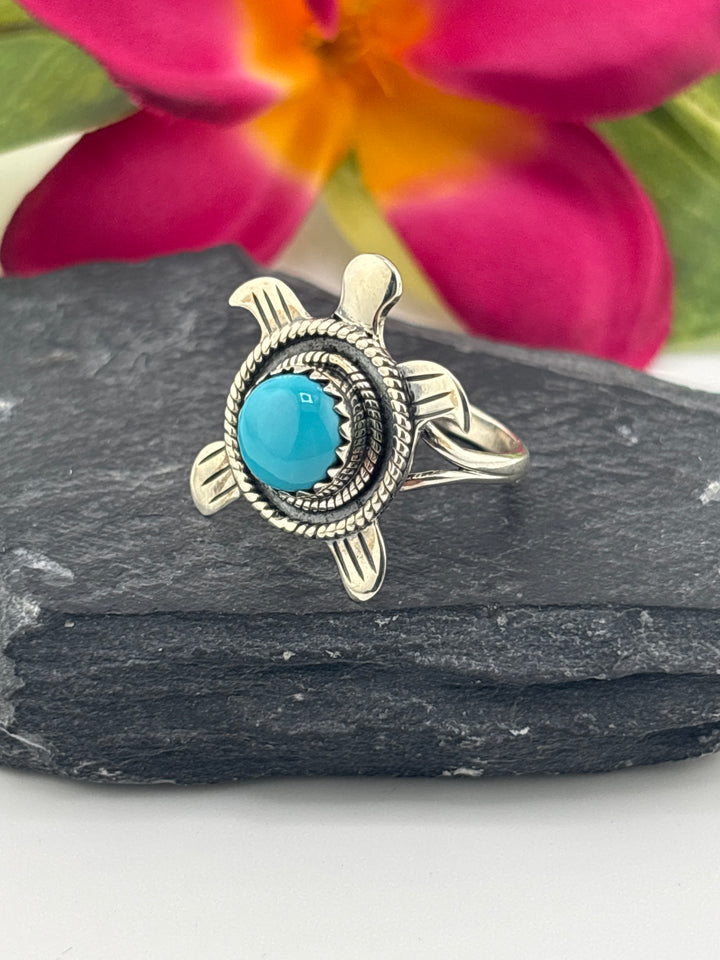 Turquoise and 925 Sterling Silver Turtle Ring Size 7.75