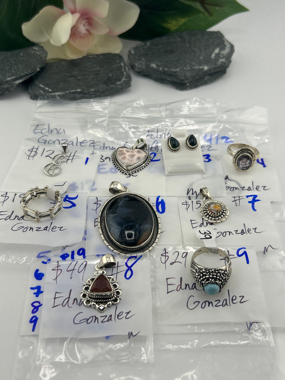 RESERVED FOR: Edna Gonzalez- 4/2/2025 Tiktok Live Show - 9 Sterling Silver Items